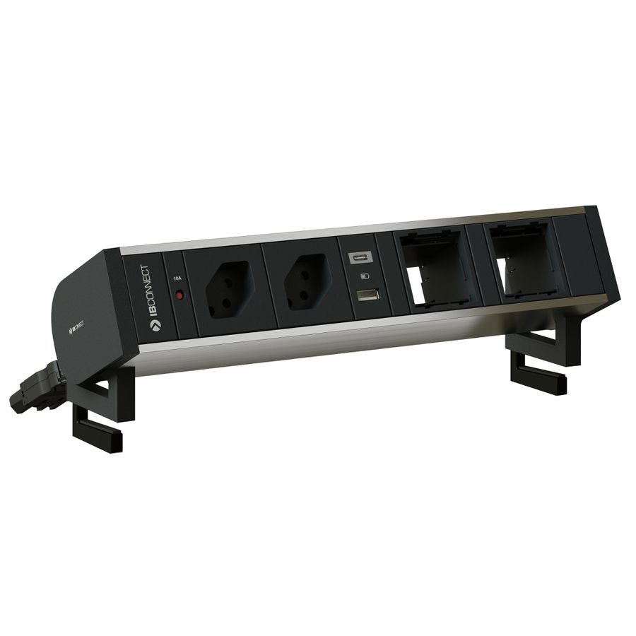 SUPRA bloc multiprise anodisé 2x type 13 1x USB-A/C 2x vide