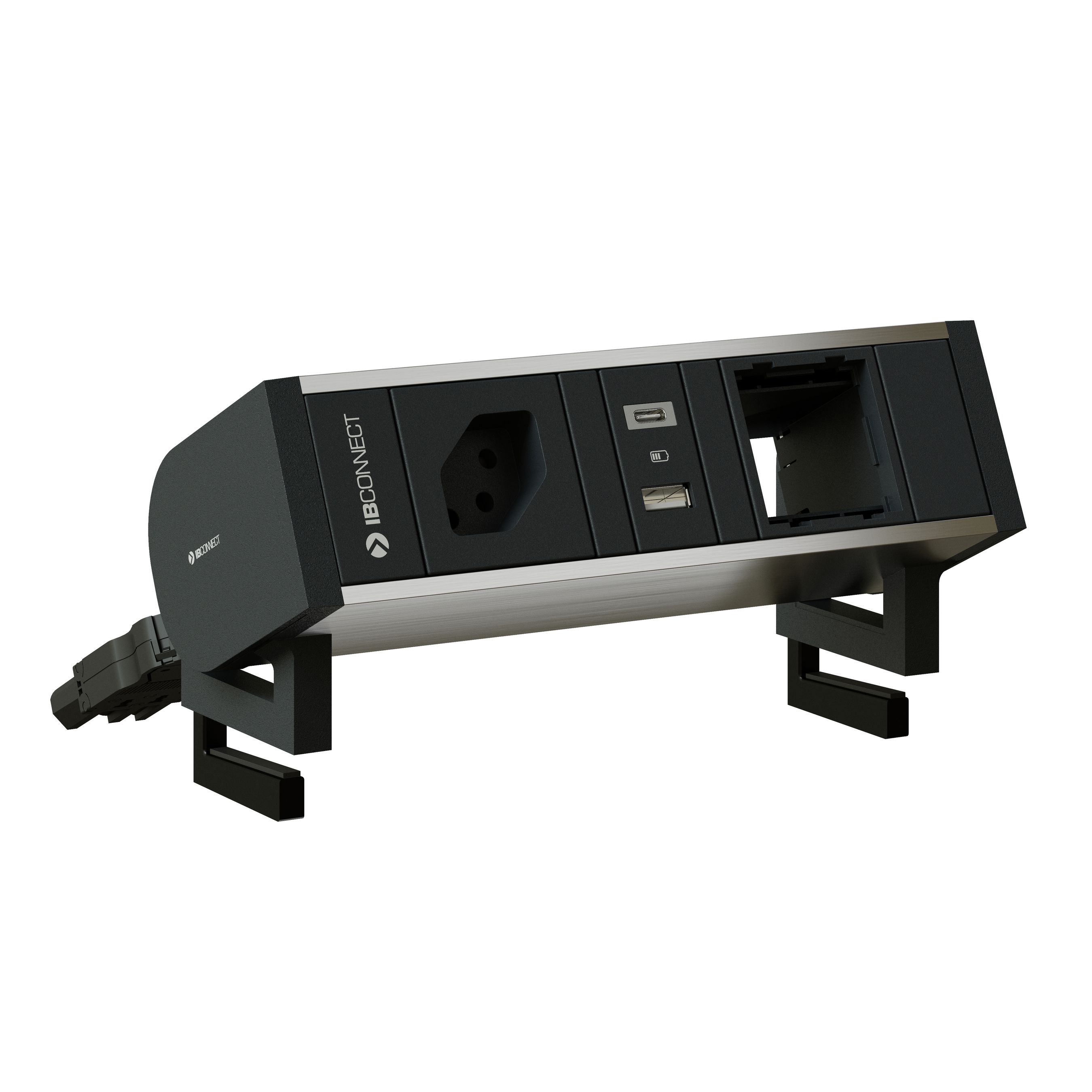 SUPRA bloc multiprise anodisé 1x type 13 1x USB-A/C 1x vide