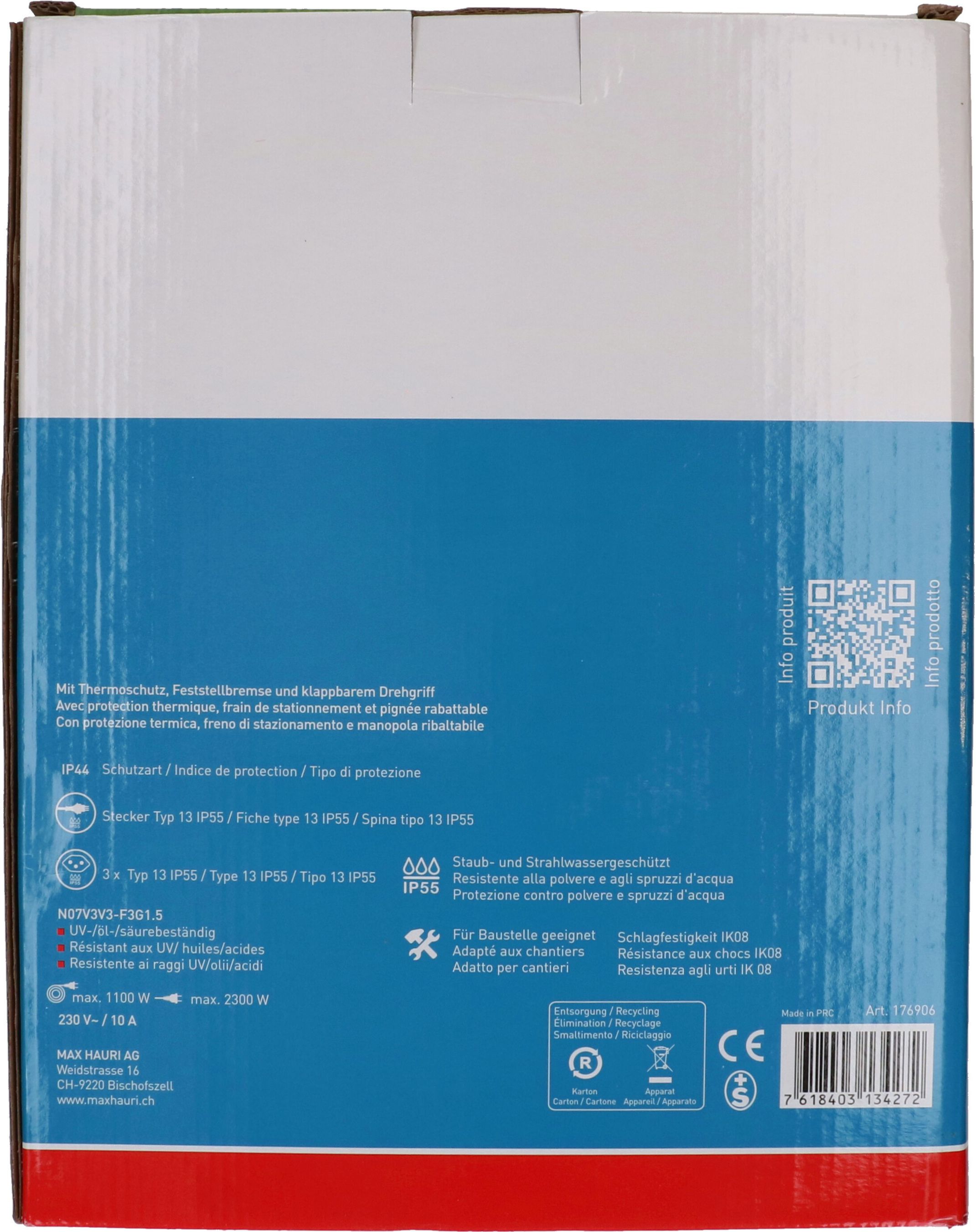 Kabelrolle 3x Typ 13 IP55 33m schwarz