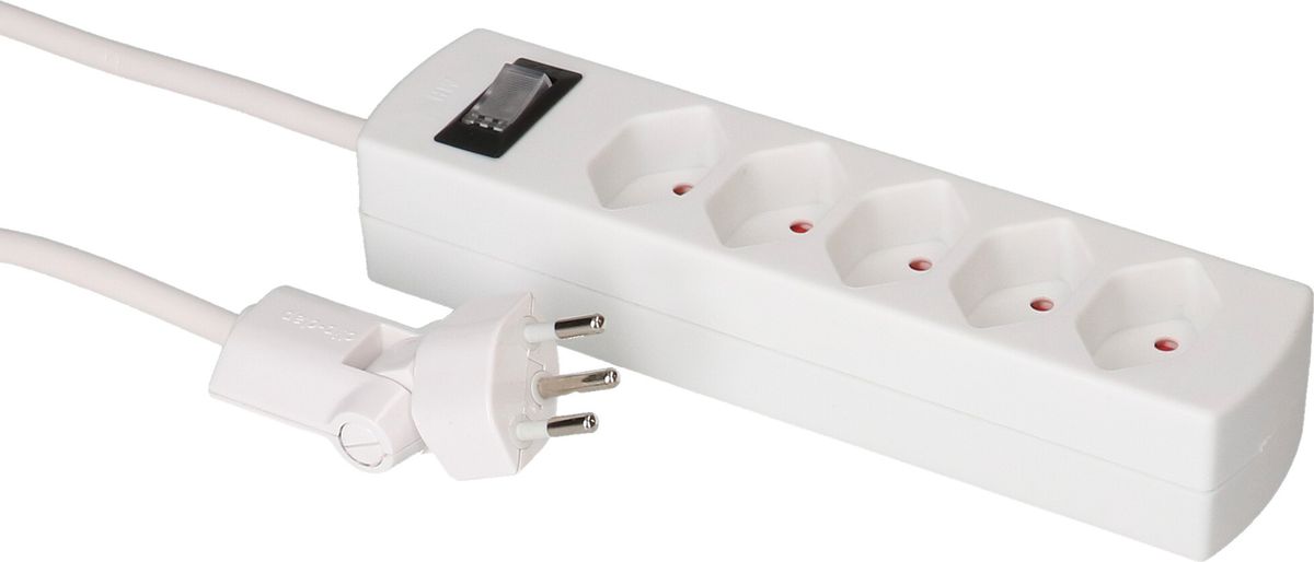 multiprise Safety Line 5x type 13 BS blanc interrupteur 2m cli.