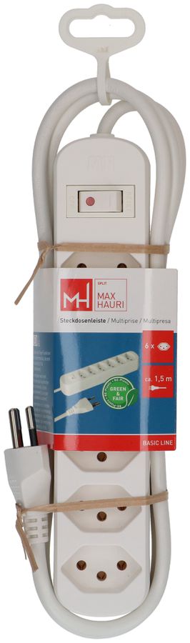 Steckdosenleiste Basic Line 6x Typ 13 ws Schalter 1.5m Green+Fair