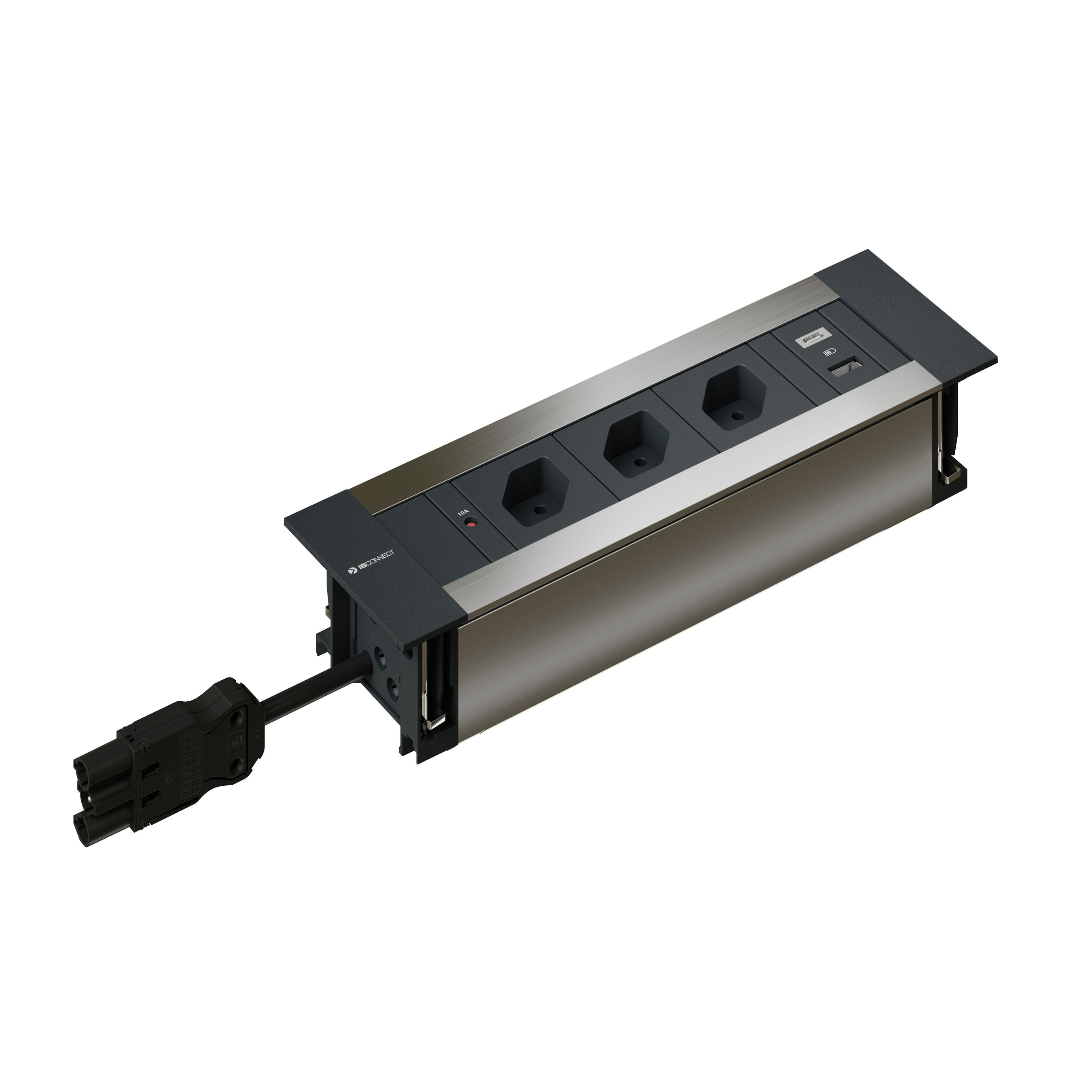 INTRO2.0 bloc multiprise anodisé 3x type 13 1x USB-A/C