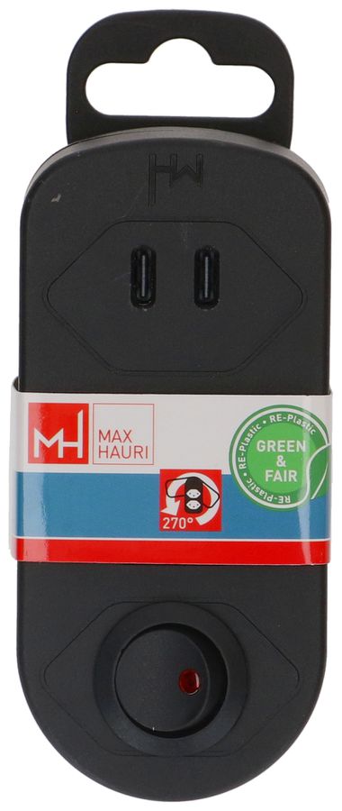 Abzweigstecker ADAPT 1x Typ 13 USB-C/C 20W sw drehbar Green+Fair