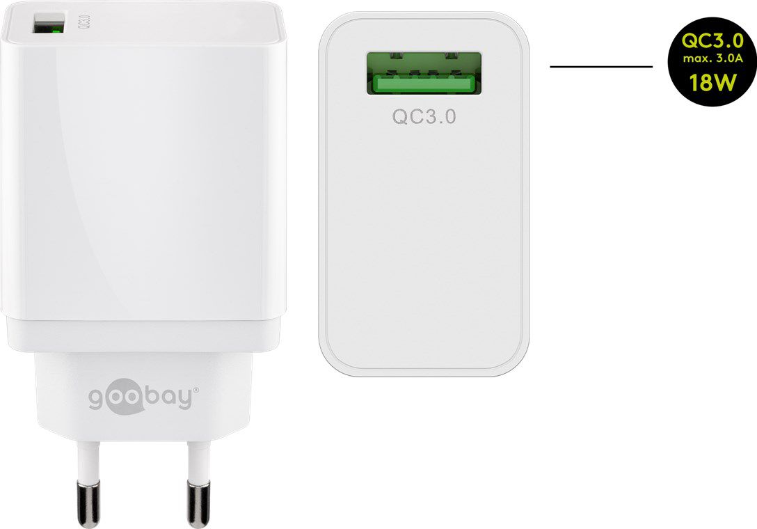 chargeur rapide USB QC 3.0 (18W) blanc
