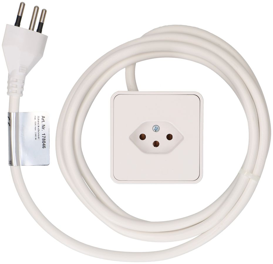 Möbelanbau-Steckdose 1x Typ 13 weiss 2m Typ 12