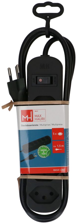 Steckdosenleiste Basic Line 5x Typ 13 sw Schalter 1.5m Green+Fair