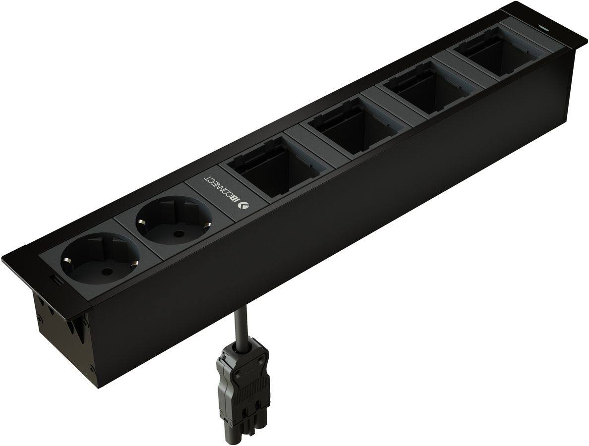 CUBOBOX Steckdoseneinheit schwarz L 6-fach 2x Schuko 4x Leermodul