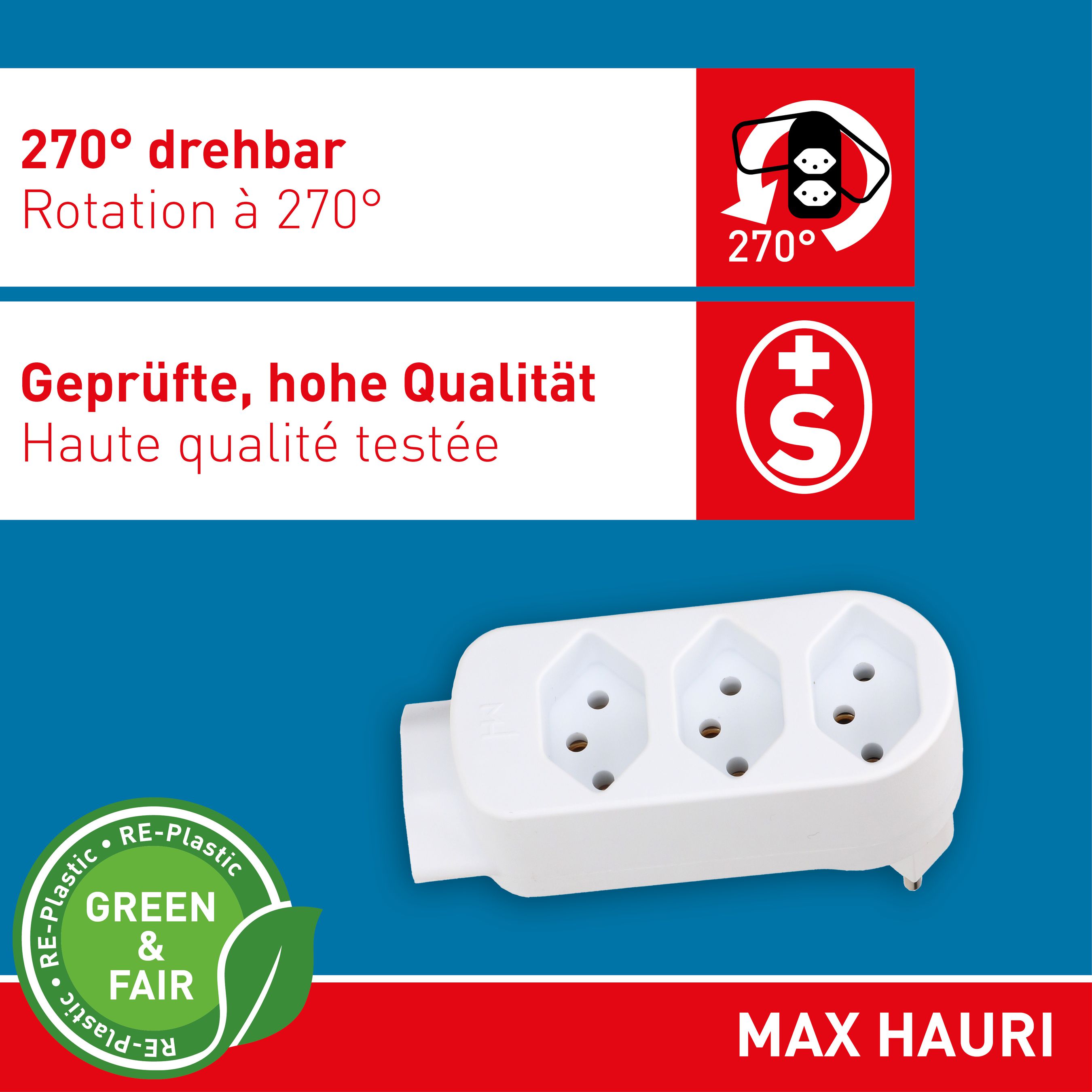 multi adaptateur ADAPT 3+1x type 13 blanc rotatif Green+Fair
