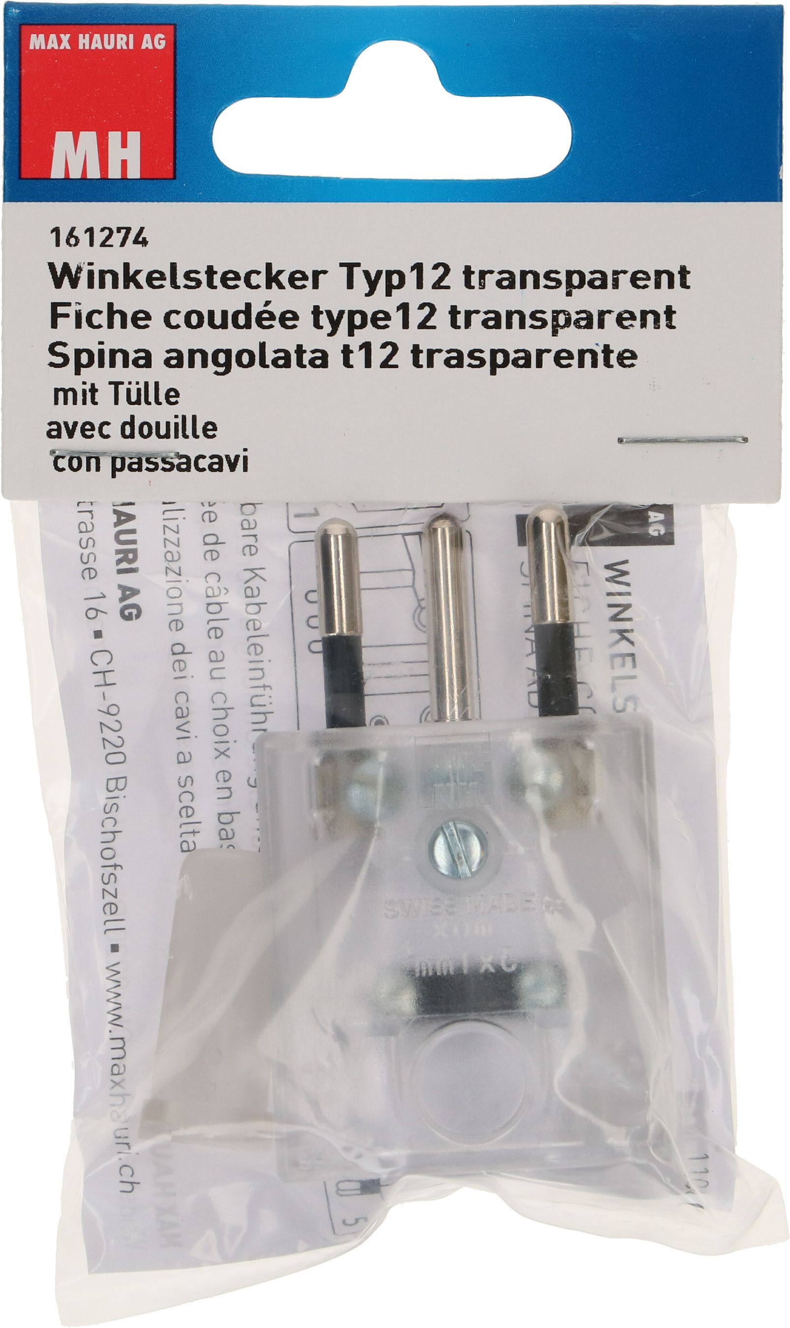 Stecker Typ 12 gewinkelt transparent