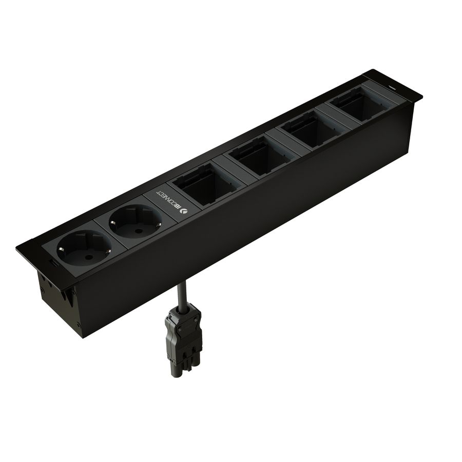 CUBOBOX bloc multiprise noir L 6 fois 2x Schuko 4x module vide