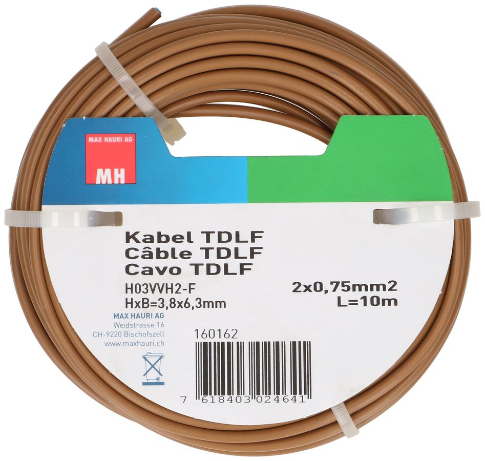 TDLF-Kabel H03VVH2-F2X0.75 10m braun