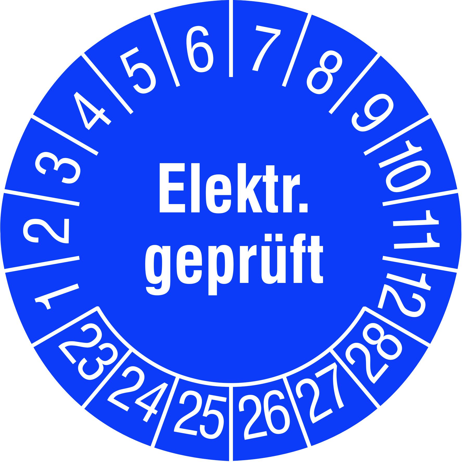 Prüfplakette Elektrisch geprüft 23 blau