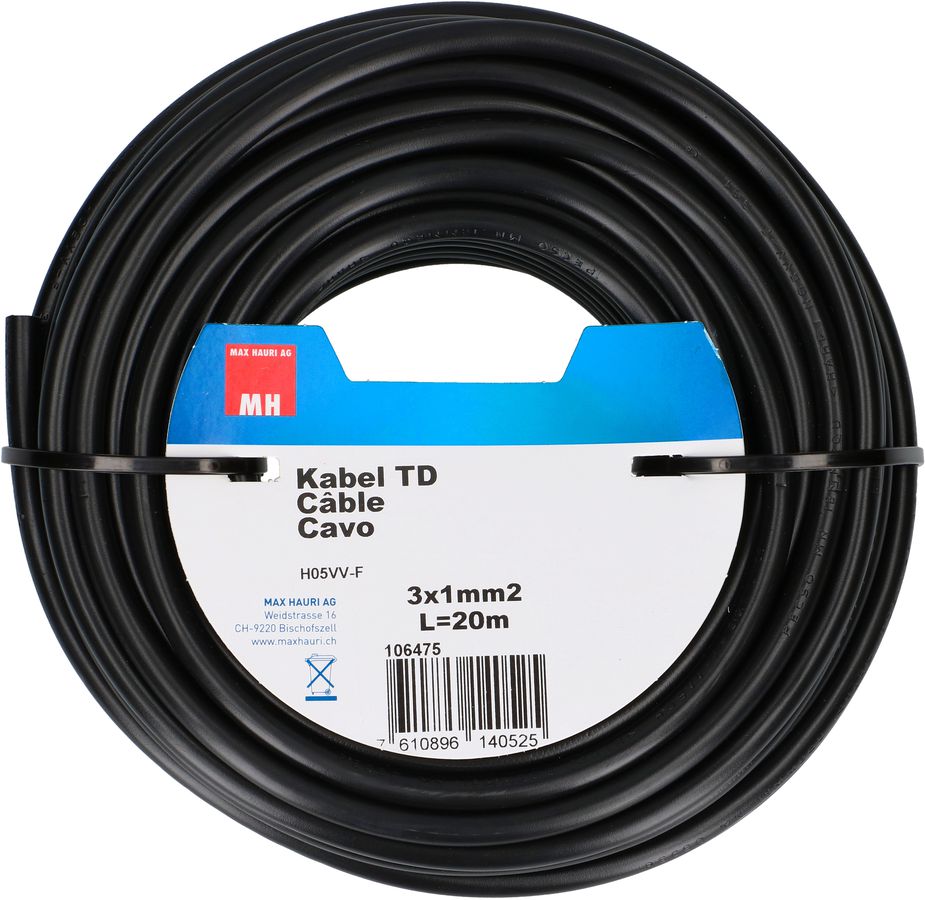 TD-Kabel H05VV-F3G1.0 20m schwarz