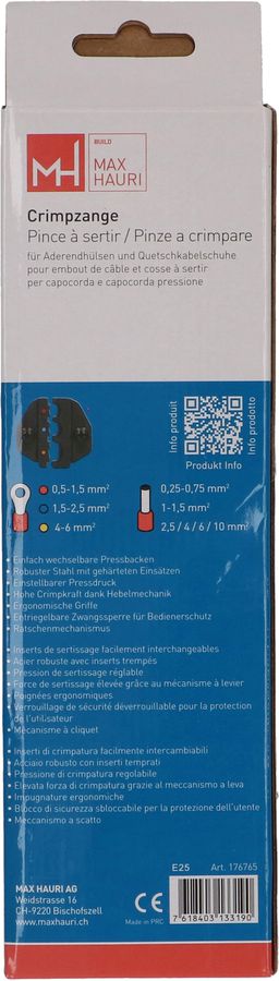 Crimpzange für Aderendhülsen und Quetschkabelschuhe