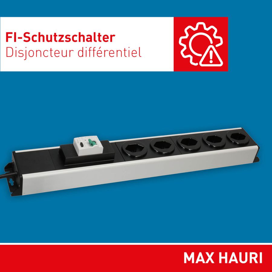 Steckdosenleiste Power Line 5x Typ 13 gr/sw FI 30mA / 10A 1.5m