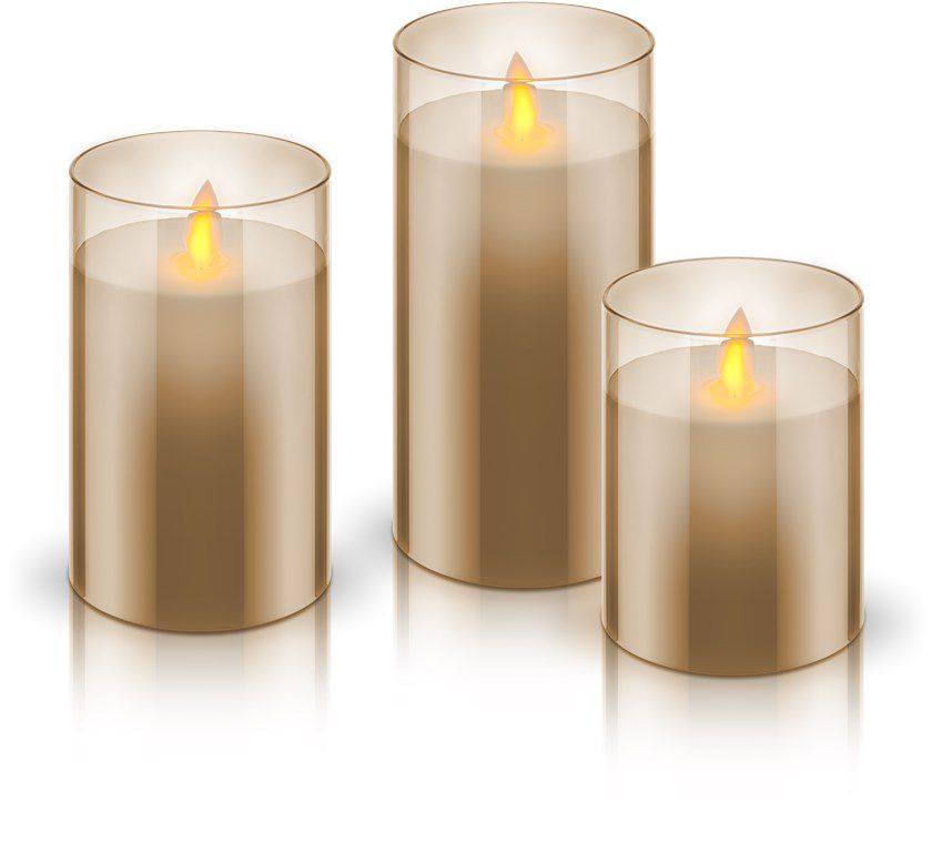 LED-Echtwachs-Kerzen 3er-Set gold