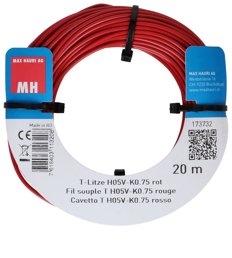fil souple T H05V-K0.75 20m rouge