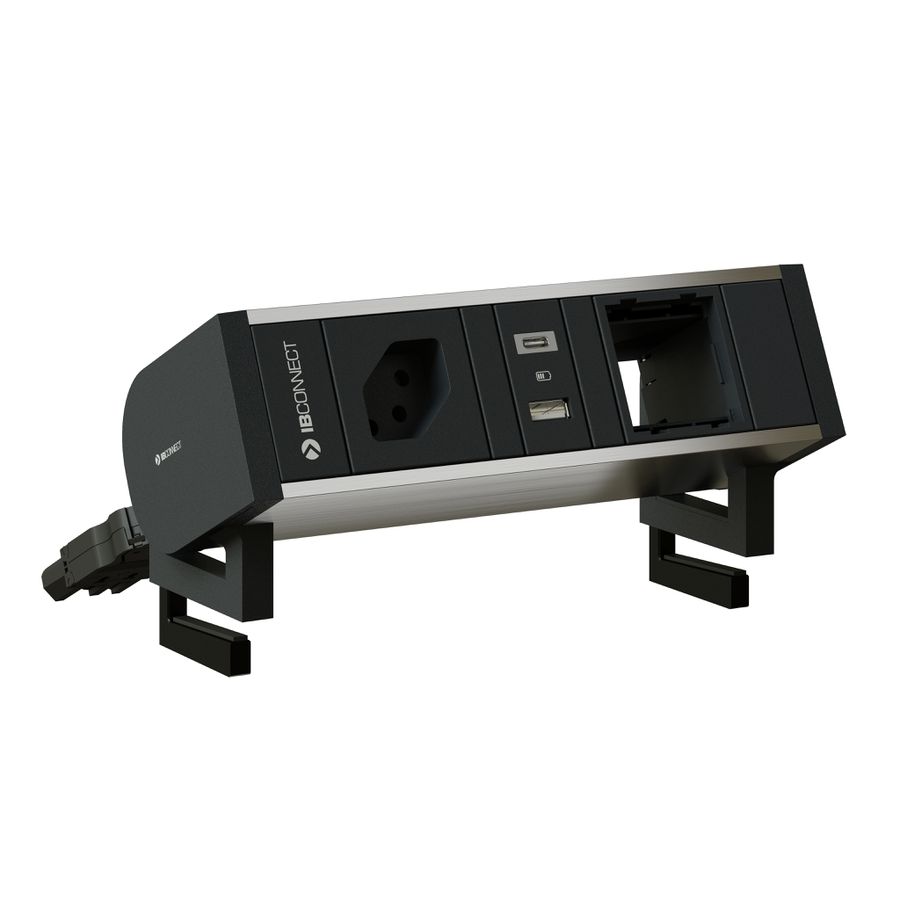 SUPRA bloc multiprise anodisé 1x type 13 1x USB-A/C 1x vide