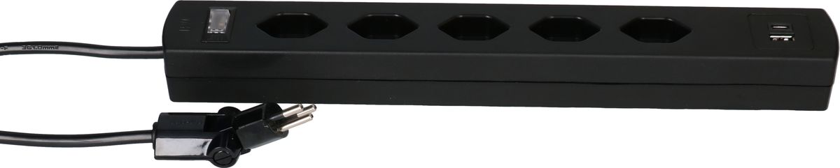 Steckdosenl. Safety Line 5xTyp 13 90° BS sw Scha. USB Mag.2m cli.