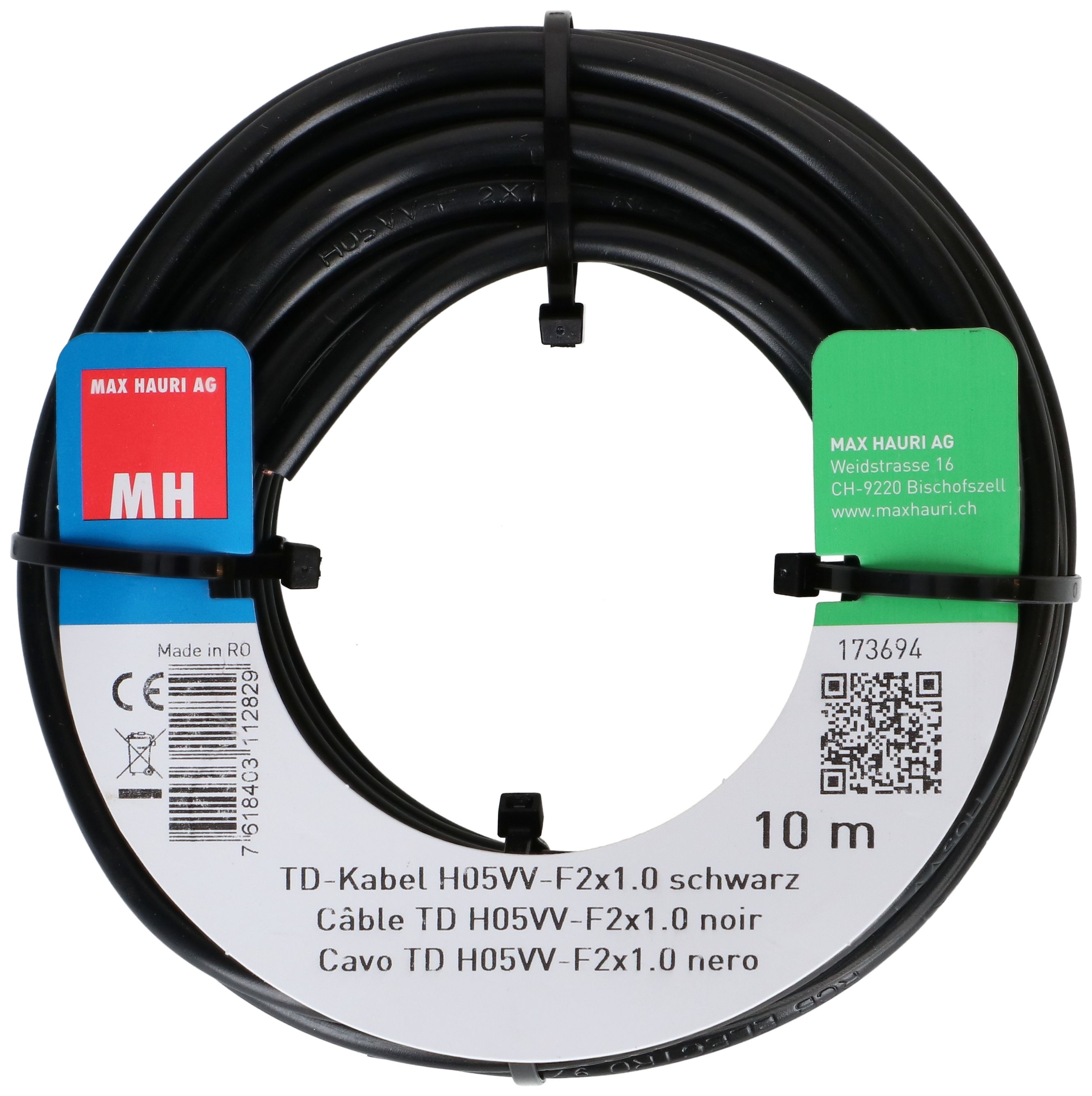 TD-Kabel H05VV-F2X1.0 10m schwarz