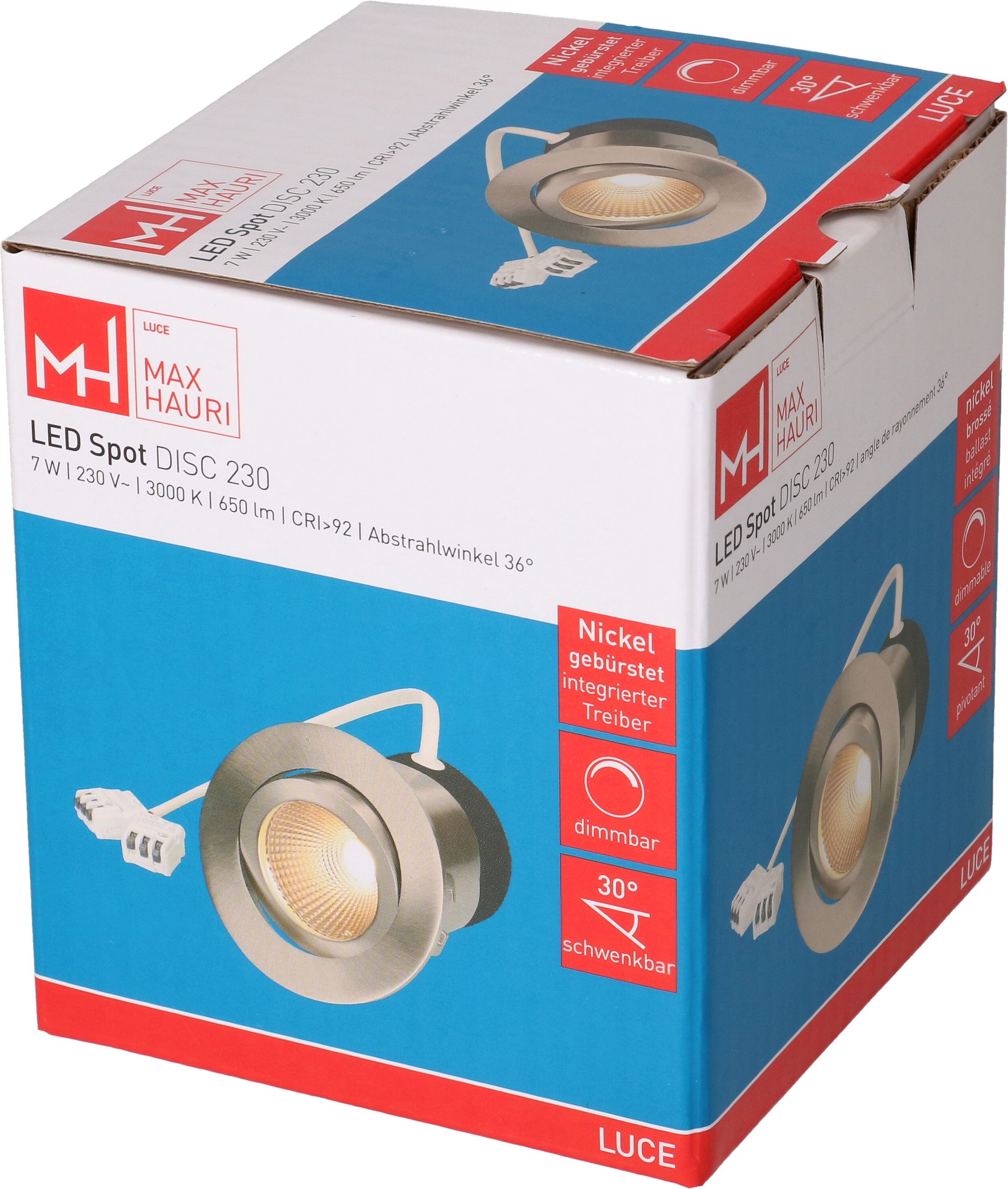 spot encastré à LED DISC 230 nickel brossé 3000K 650lm 36°
