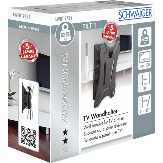 TV Wandhalter TILT 1 schwarz bis 25 kg neigbar