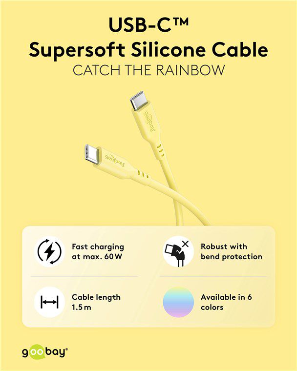 cavo di ricarica USB-C silicone 1.5m giallo