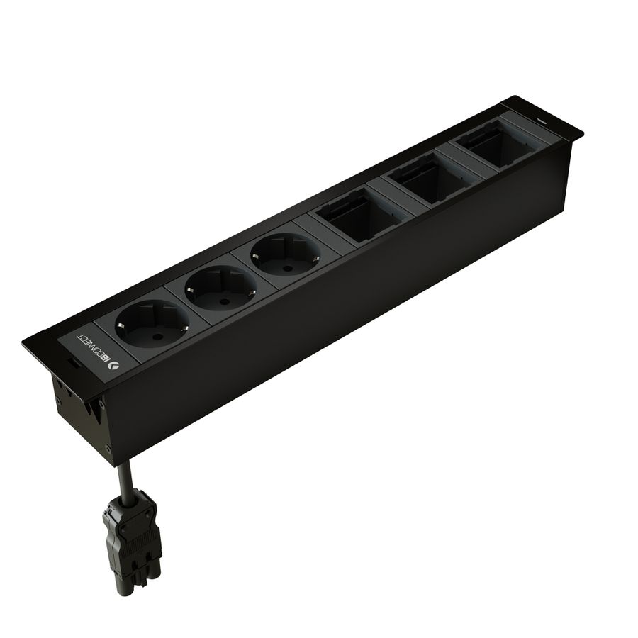 CUBOBOX Steckdoseneinheit schwarz L 6-fach 3x Schuko 3x Leermodul
