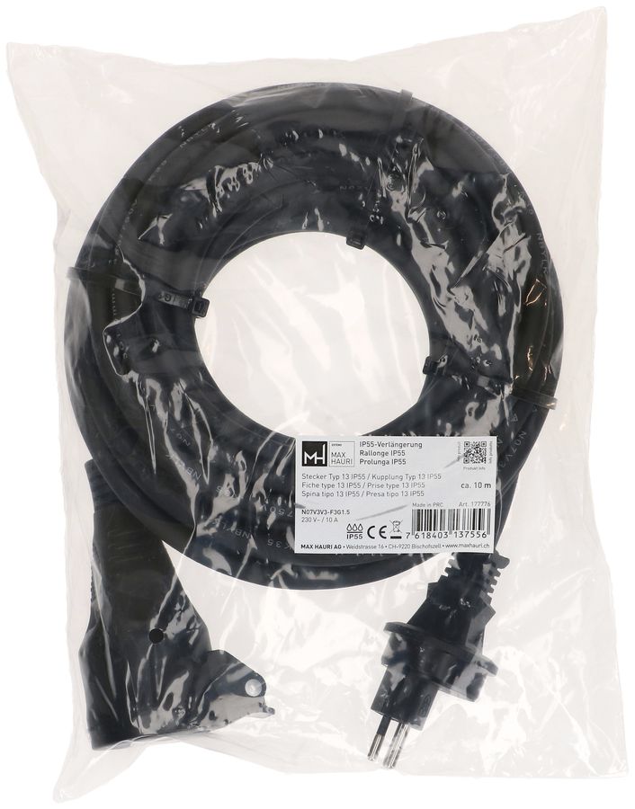 IP55 rallonge N07V3V3-F3G1.5 10m noir type 13 / type 13