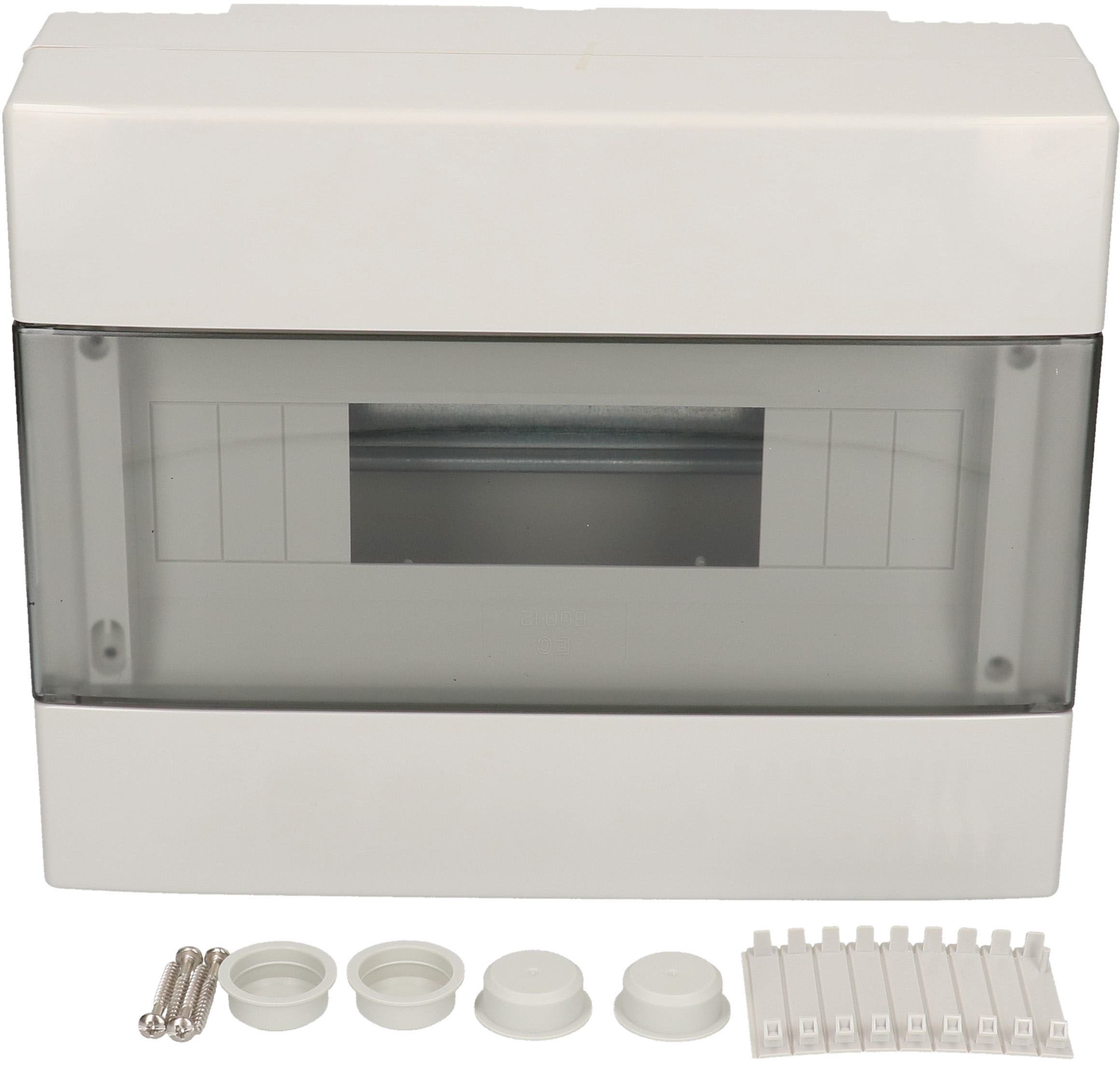 Kleinverteiler AP 1-reihig 12 Module mit Tür grau transpar. IP40