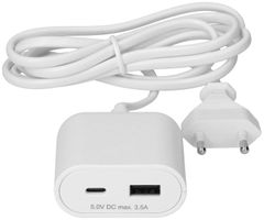 adaptateur de charge USB 1x USB-C 1x USB-A 17.5W 1.5m blanc