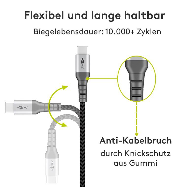 USB-A auf USB-C Kabel, Textil, extra robust, 0.5m