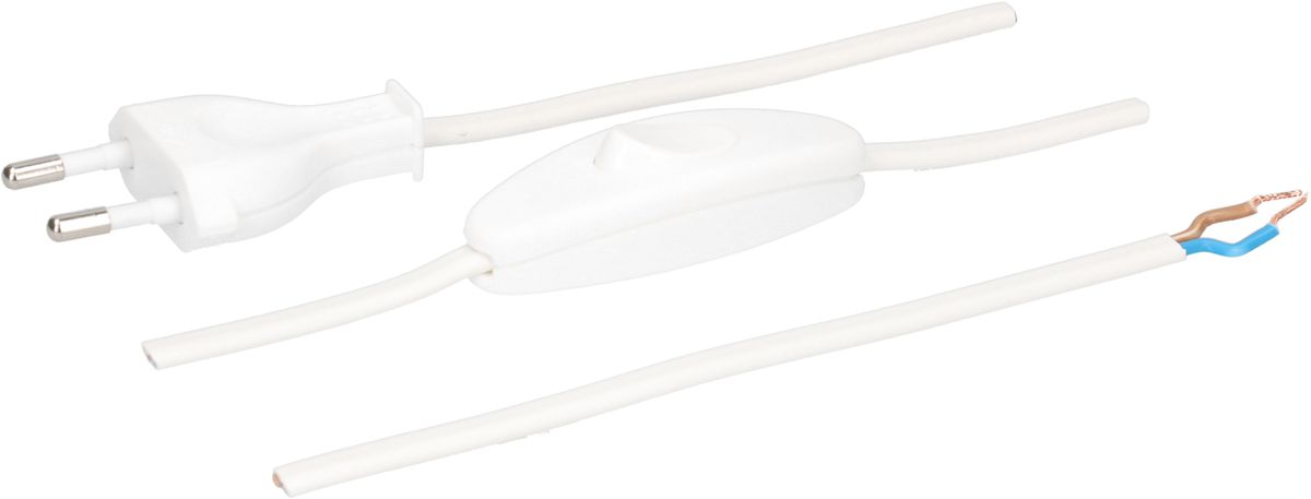 TDLF-Netzkabel H03VVH2-F2X0.75 2m weiss Schalter T26