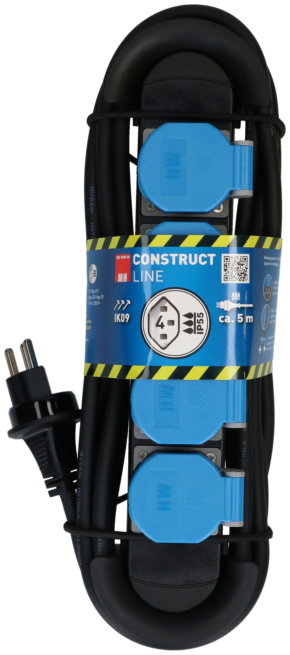 multiprise Construct Line IP44 4x type 23 IP55 noir/bleu 5m