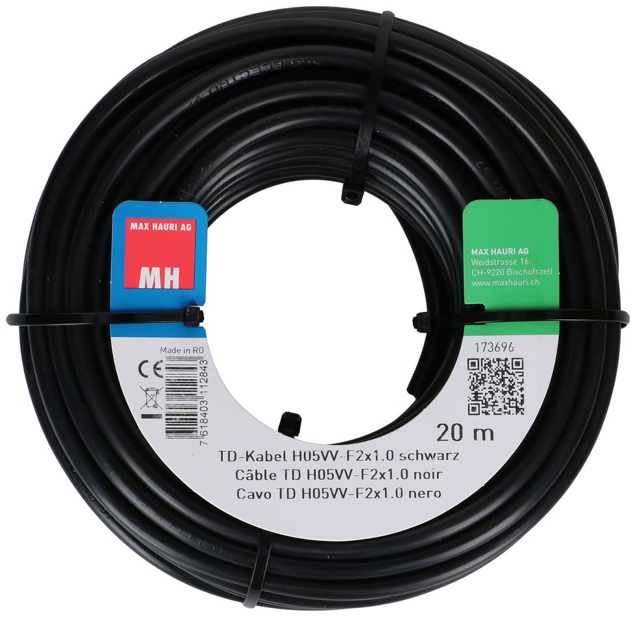 TD-Kabel H05VV-F2X1.0 20m schwarz