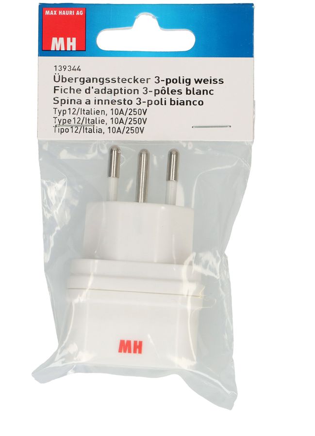 Übergangsstecker Typ 12 / Italien 3-polig weiss