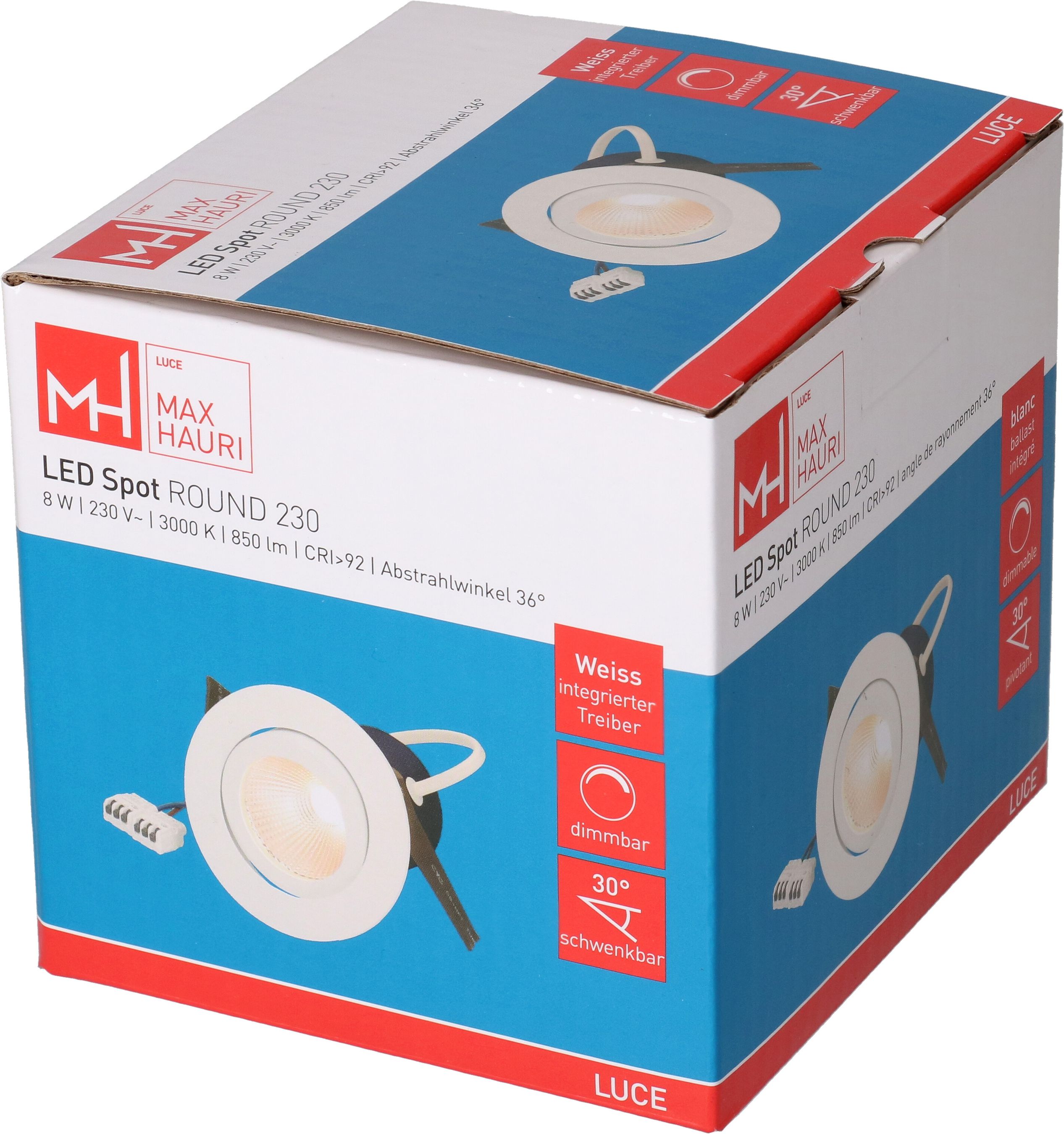 LED-Einbauspot ROUND 230 Ø80 weiss 3000K 850lm 36°