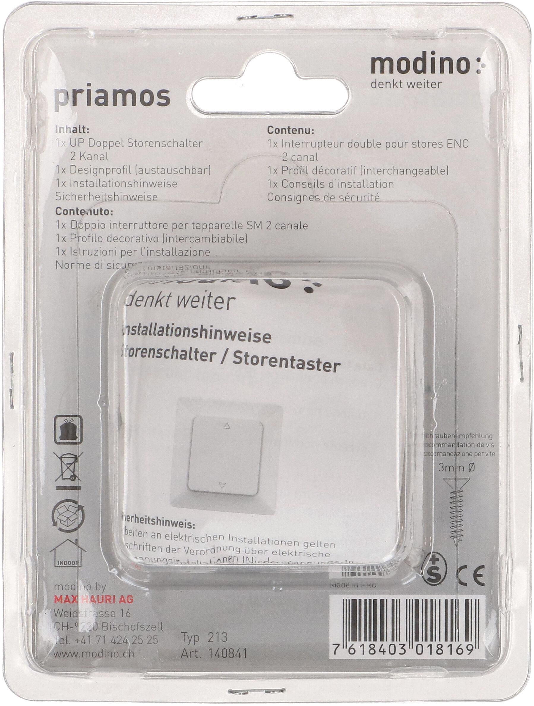 Doppel-Wippschalter 2x Storen UP priamos weiss