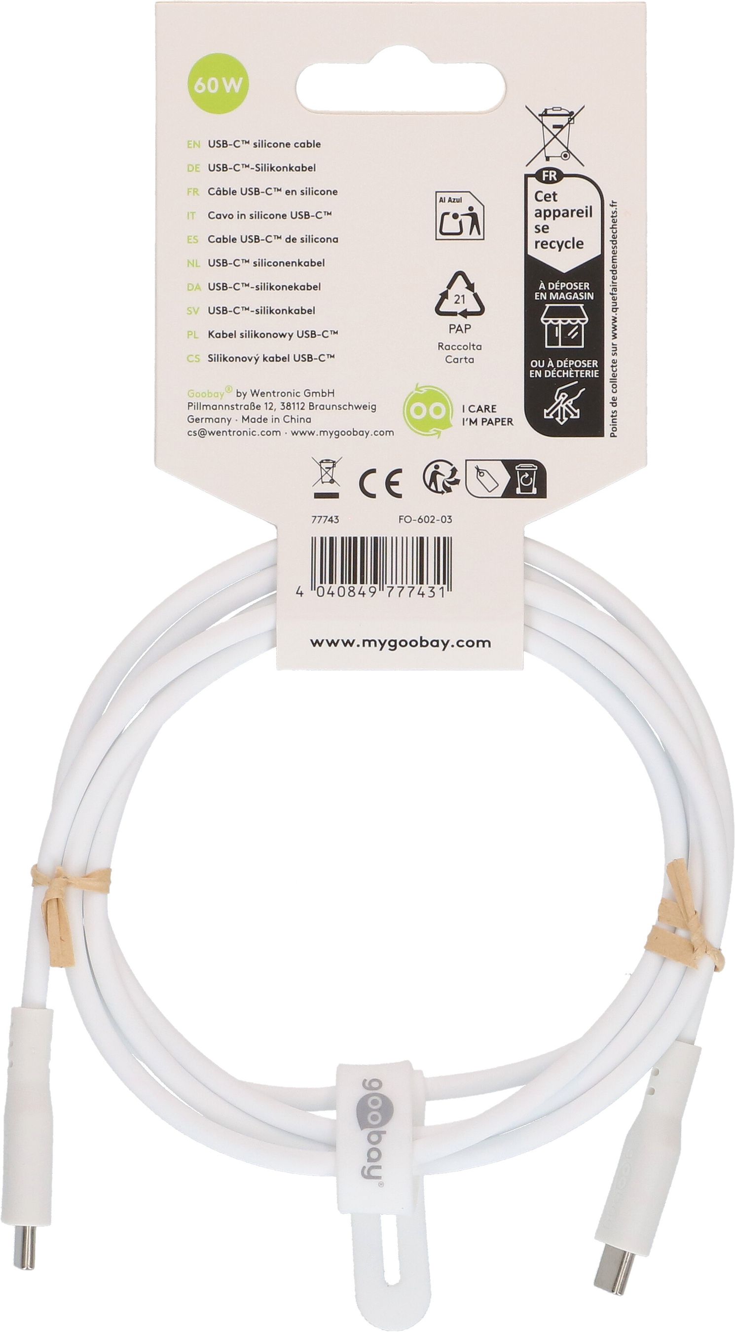 cavo di ricarica USB-C silicone 1.5m bianco