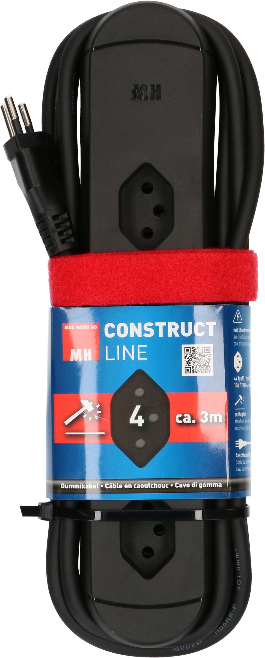 multipresa Construct Line IP20 4x tipo 13 nero 3m