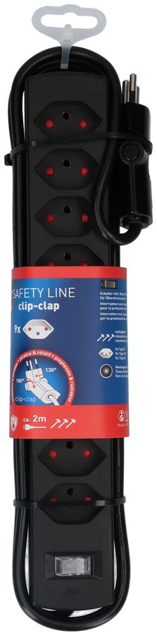 Steckdosenleiste Safety Line 9x Typ 13 BS sw Schalter 2m cli.