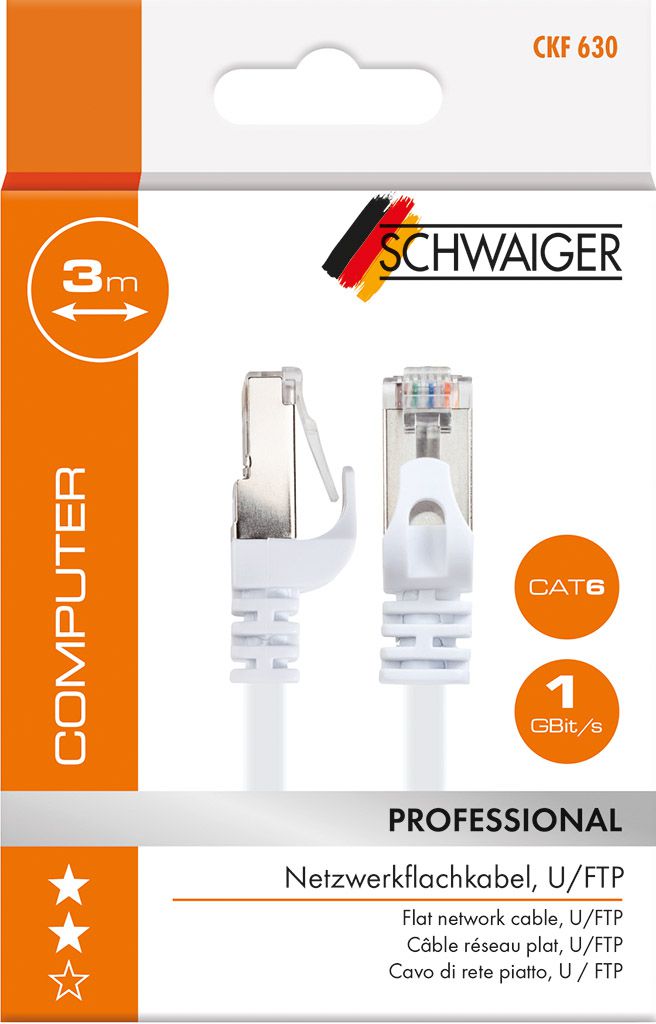 Patchkabel Kat. 6 U/FTP flach 3m weiss