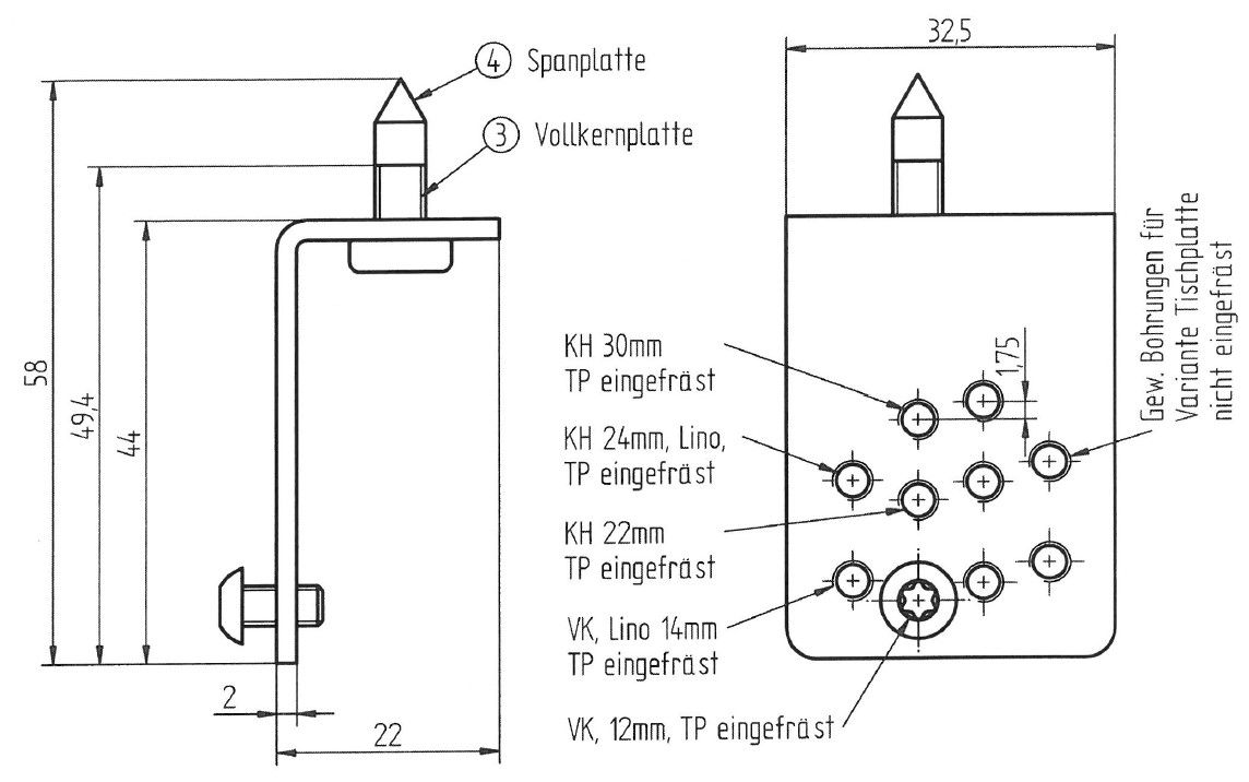 BOX/CAP Befestigungsset schwarz für 12-30mm Vollkern-Tischplatten