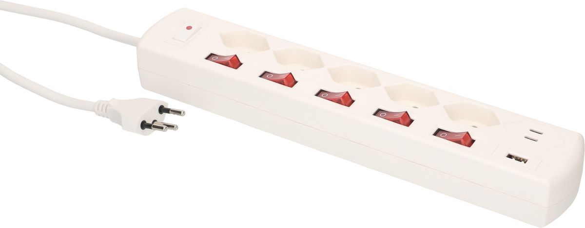 Steckdosenleiste Multi-Switch 5x Typ 13 2xUSB-C 1xUSB-A PD 20W ws