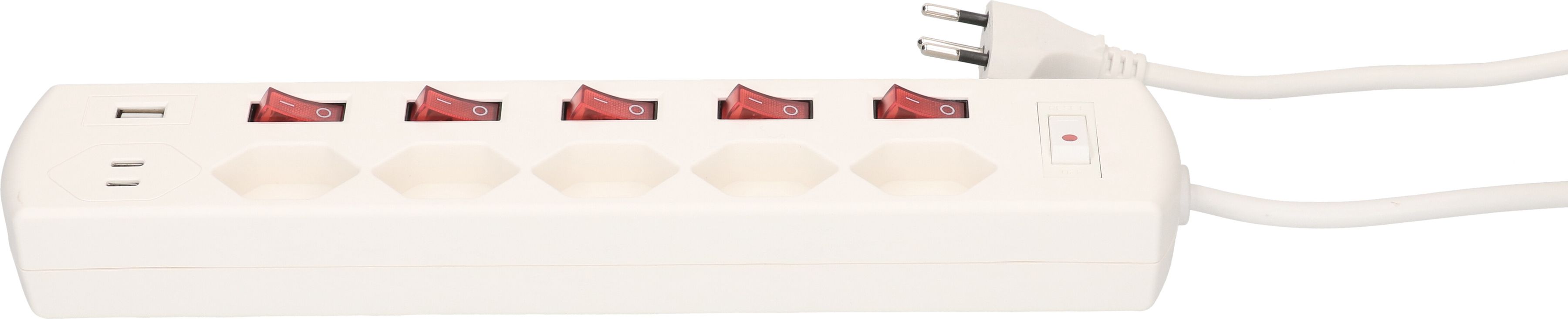 Steckdosenleiste Multi-Switch 5x Typ 13 2xUSB-C 1xUSB-A PD 20W ws