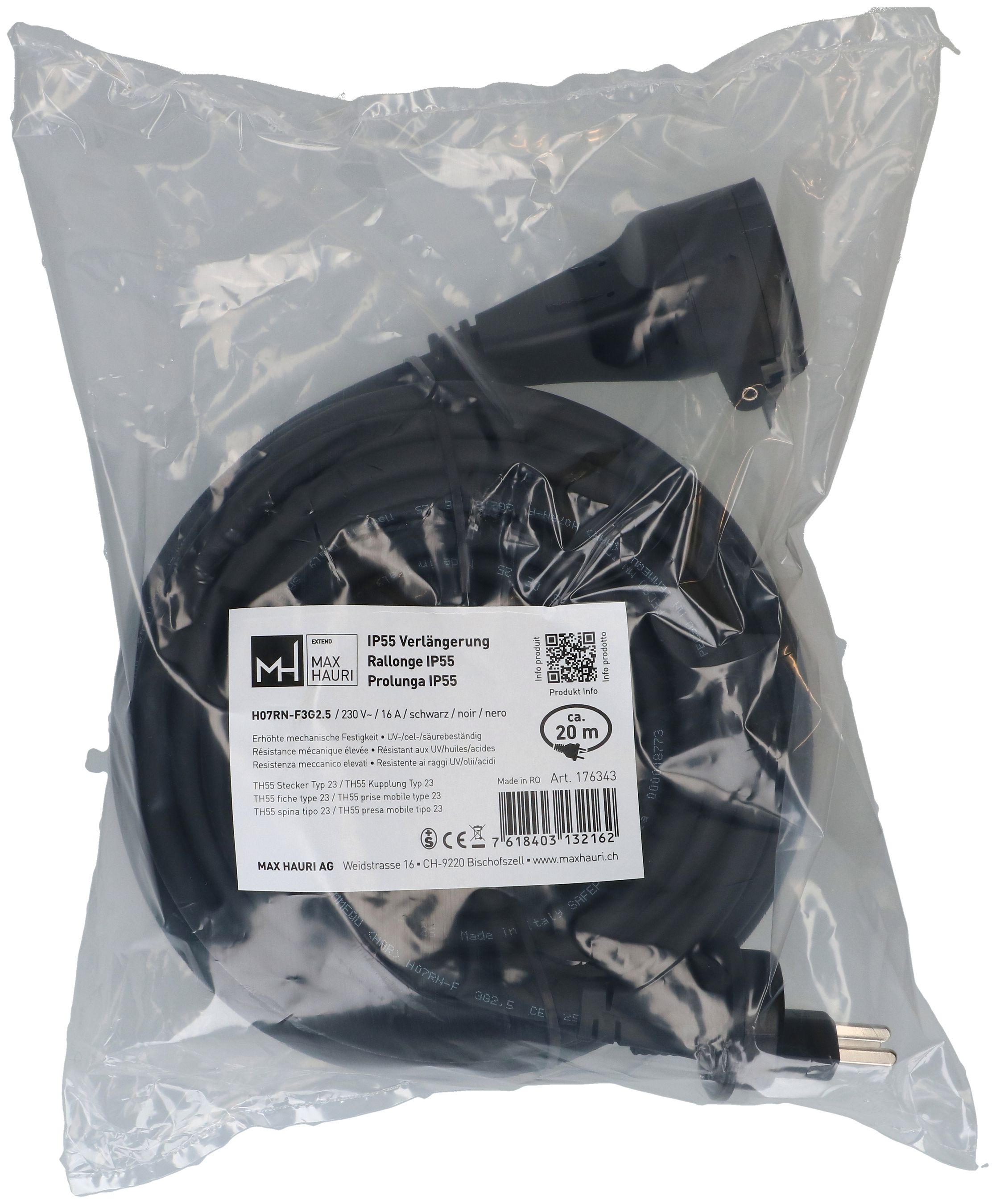 IP55 Verlängerung H07RN-F3G2.5 20m schwarz Typ 23 / Typ 23