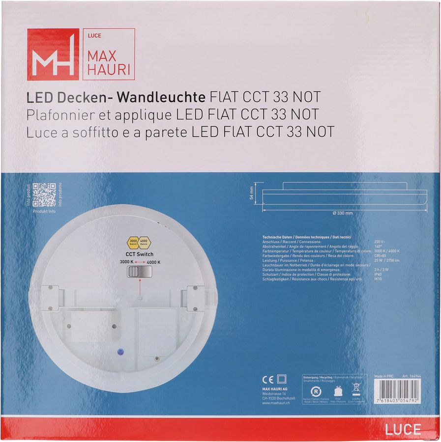 plafonnier et applique LED FLAT CCT 33 NOT 25W CCT 2750lm