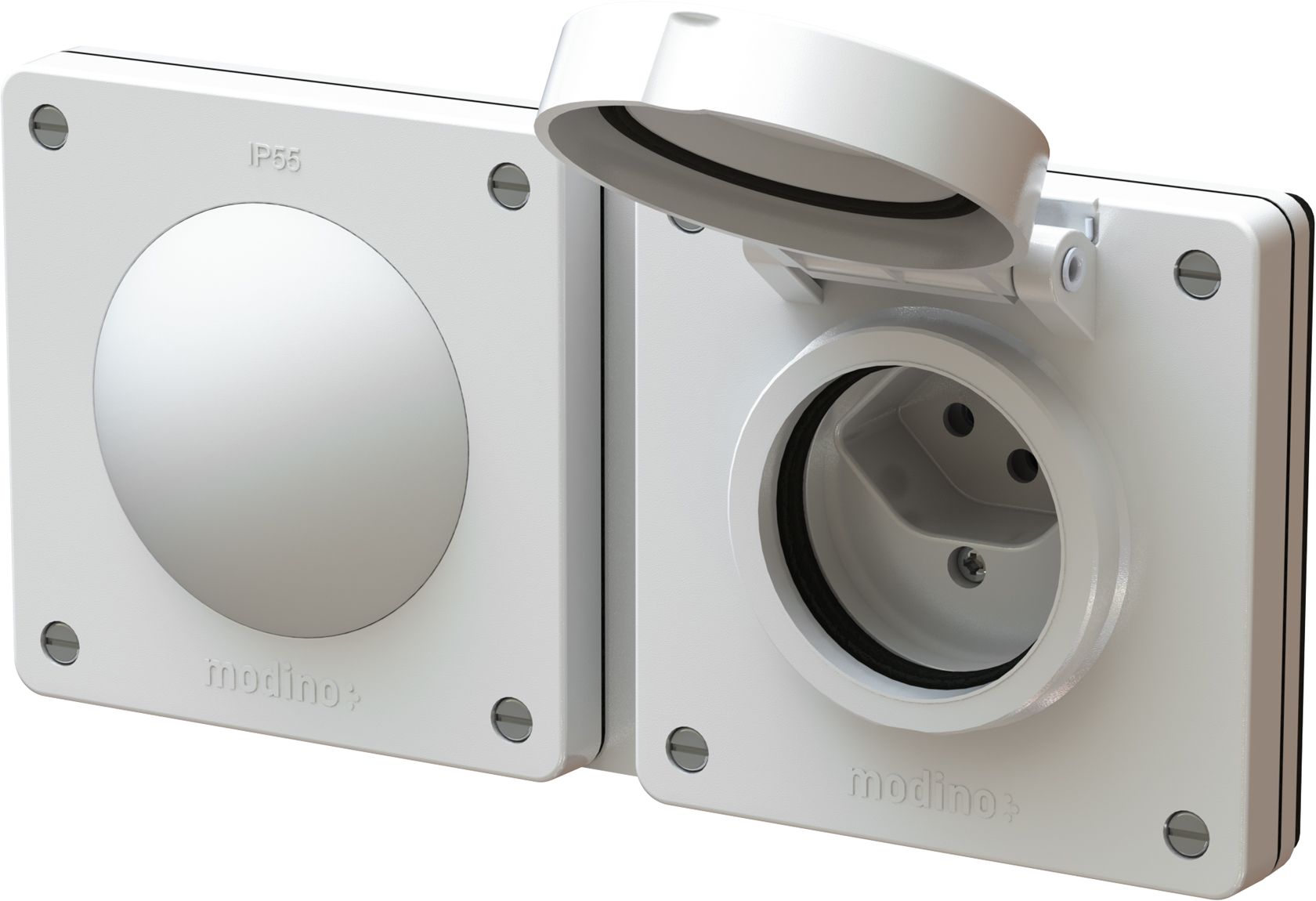 Kombination Drucktaster A/R / Typ 13 Gr.2x1 UP exo IP55 weiss