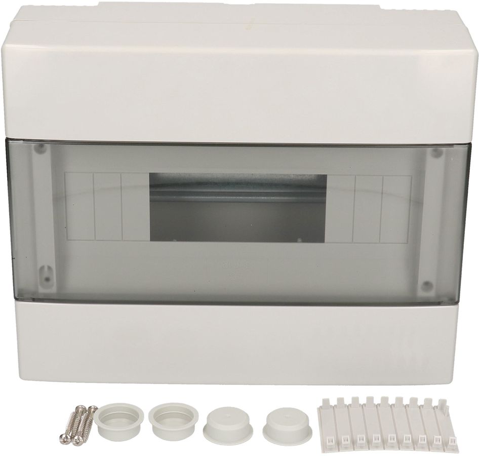 Kleinverteiler AP 1-reihig 12 Module mit Tür grau transpar. IP40
