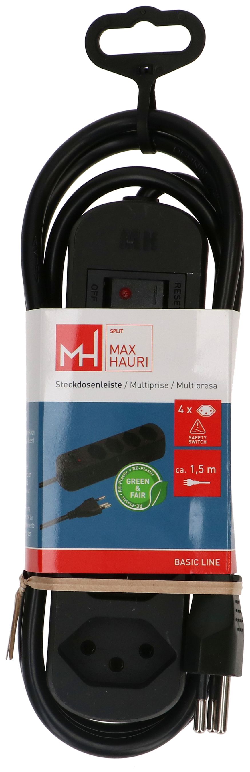 Steckdosenleiste Basic Line 4x Typ 13 sw Schalter 1.5m Green+Fair